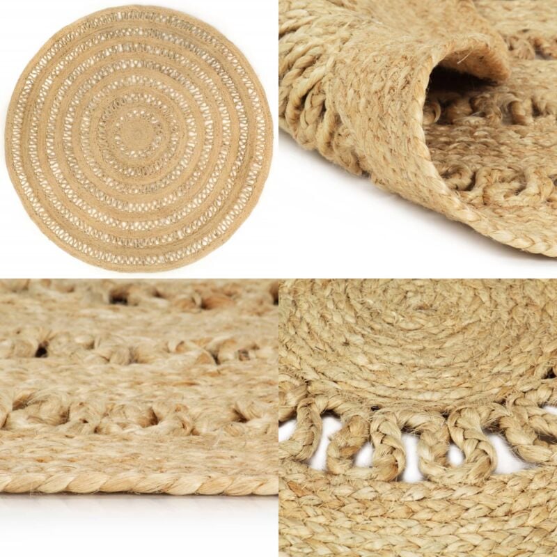 Teppich Handgefertigt Geflochten Jute 210 cm - Naturfaser Teppich - Jute Teppich - Gewebter Teppich - Rattan Teppich - Wohnraum Teppich - Home &