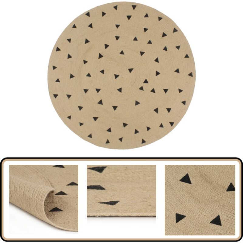 Teppich Handgefertigt Jute mit Dreiecksmuster 120 cm - Naturfaser Teppich - Jute Teppich - Gewebter Teppich - Rattan Teppich - Wohnzimmer Teppich