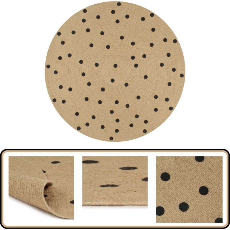 Teppich Handgefertigt Jute mit Punktmuster 90 cm - Naturfaser Teppich - Jute Teppich - Gewebter Teppich - Rattan Teppich - Wohnzimmer Teppich