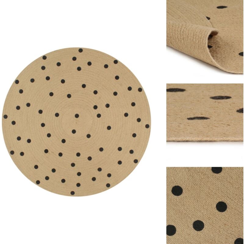 Teppich Handgefertigt Jute mit Punktmuster 90 cm - Naturfaser Teppich - Jute Teppich - Gewebter Teppich - Rattan Teppich - Wohnzimmer Teppich