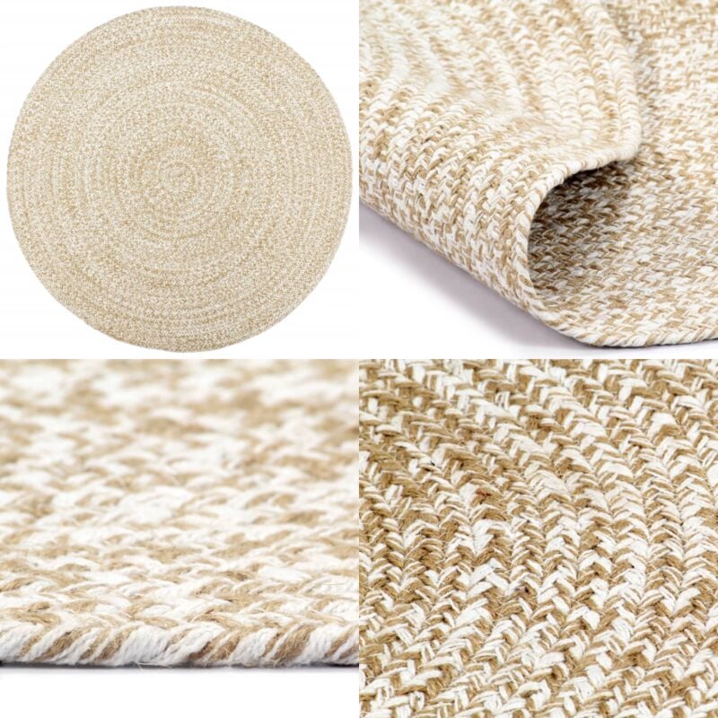 Teppich Handgefertigt Jute Weiß und Braun 240 cm - Naturfaser Teppich - Jute Teppich - Baumwolle Teppich - Rústico Teppich - Wohnaccessoire - Home &