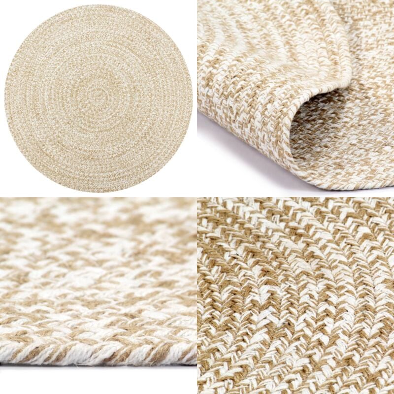 Vidaxl - Teppich Handgefertigt Jute Weiß und Natur 90 cm - Naturfaser Teppich - Jute Teppich - Gewebe Teppich - Wohnzimmer Teppich - Schlafzimmer