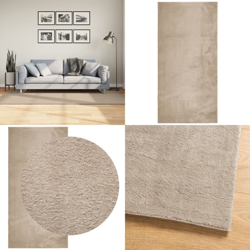 Teppich HUARTE Kurzflor Weich und Waschbar Sandfarben 100x200cm - Kurzflor-Teppich - Sandfarben Teppich - Flauschiger Teppich - Rutschfest
