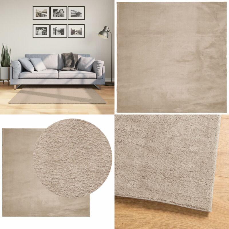 Teppich HUARTE Kurzflor Weich und Waschbar Sandfarben 120x120cm - Kurzflor-Teppich - Sandfarben Teppich - Flauschiger Teppich - Rutschfest