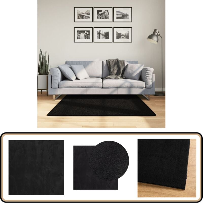 Teppich HUARTE Kurzflor Weich und Waschbar Schwarz 120x120 cm - Kurzflor-Teppich - Schwarzer Teppich - Flauschiger Teppich - Rutschfest - Wascheter