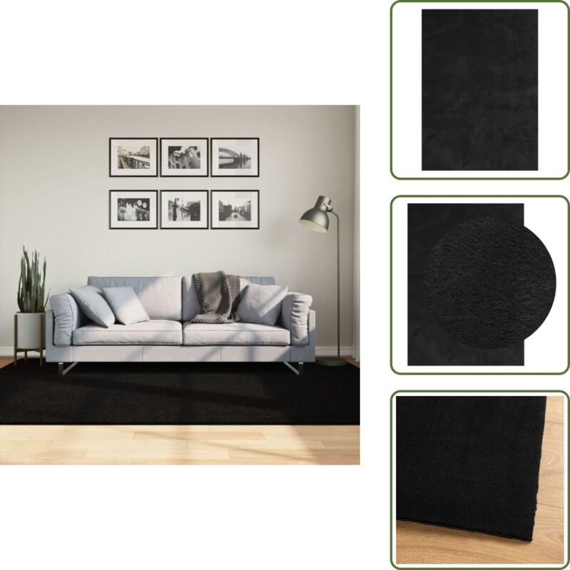 Teppich huarte Kurzflor Weich und Waschbar Schwarz 160x230 cm - Schwarzer Teppich - Kurzflorig - Flauschiger Teppich - Polyester Teppich - Rutschfest