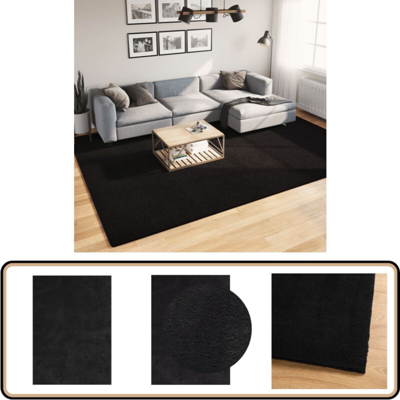 Teppich HUARTE Kurzflor Weich und Waschbar Schwarz 240x340 cm - Kurzflor-Teppich - Schwarzer Teppich - Flauschiger Teppich - Polyester Teppich