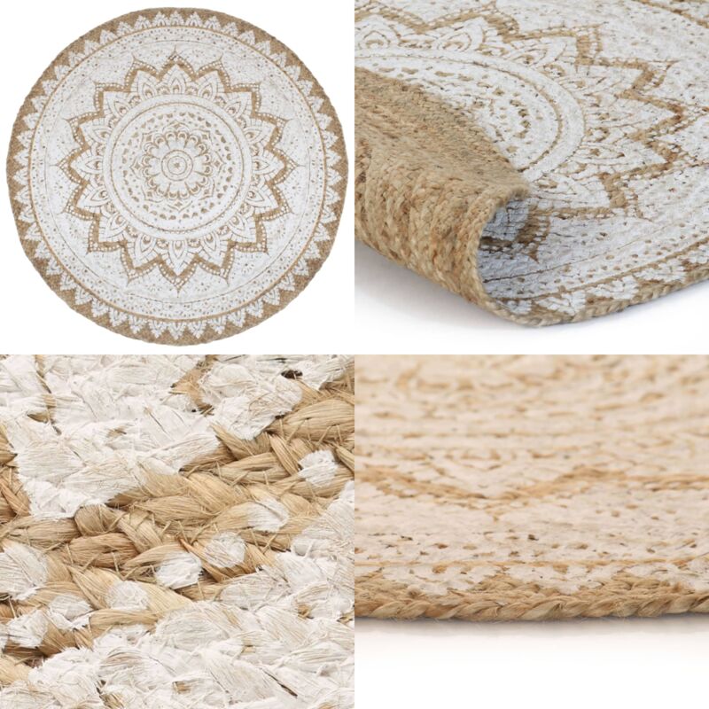 Teppich Jute Geflochten Bedruckt 210 cm Rund - Naturfaser Teppich - Jute Teppich - Runder Teppich - Mandala Teppich - Wohnaccessoire - Home & Living