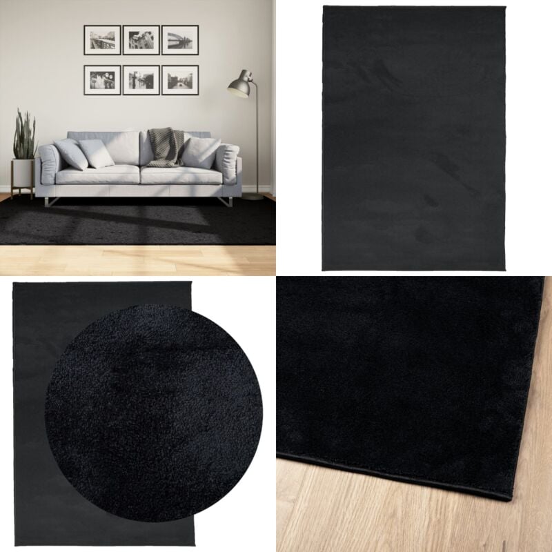 Teppich oviedo Kurzflor Schwarz 160x230 cm - Schwarzer Teppich - Kuscheldecke - Wohnraumteppich - Flauschteppich - Polyester Teppich - Home & Living