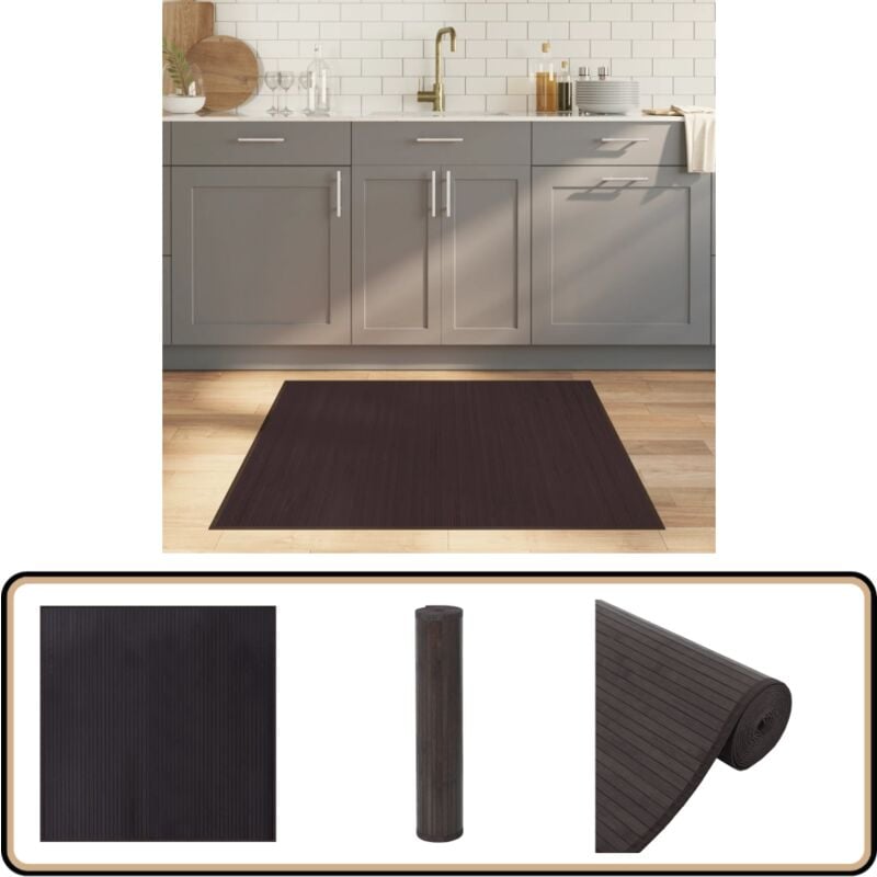 Teppich Quadratisch Dunkelbraun 100x100 cm Bambus - Bambus Teppich - Wohnraumteppich - Quadratischer Teppich - Dunkelbrauner Teppich - Naturfaser