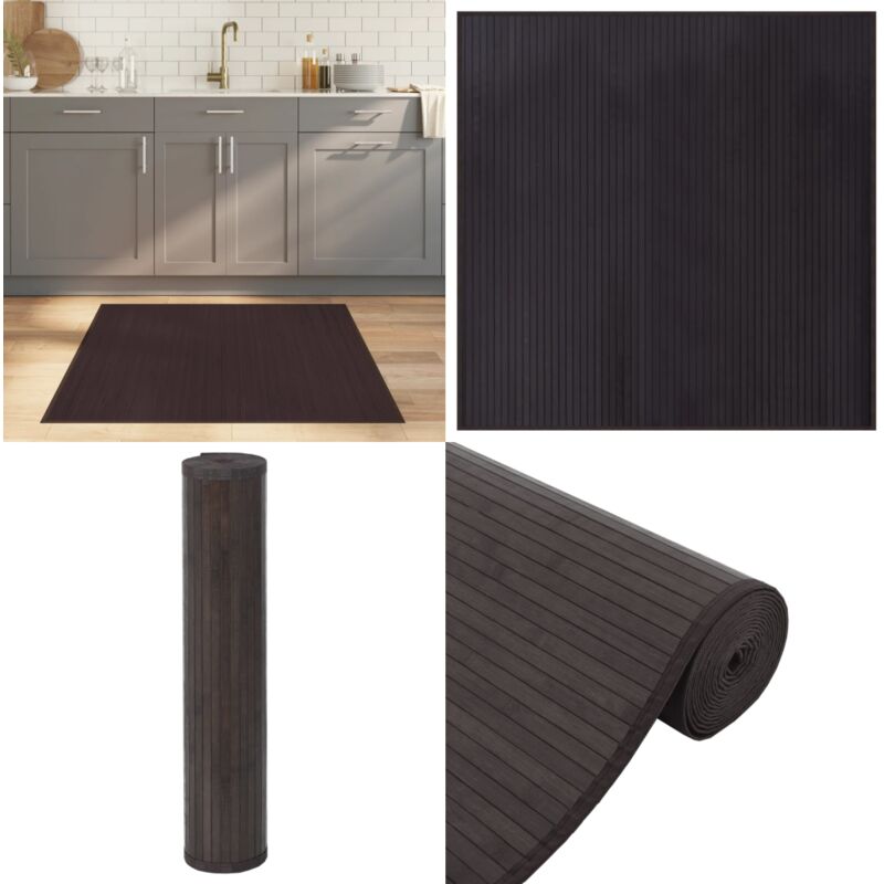 Teppich Quadratisch Dunkelbraun 100x100 cm Bambus - Bambus Teppich - Wohnraumteppich - Quadratischer Teppich - Dunkelbrauner Teppich - Naturfaser