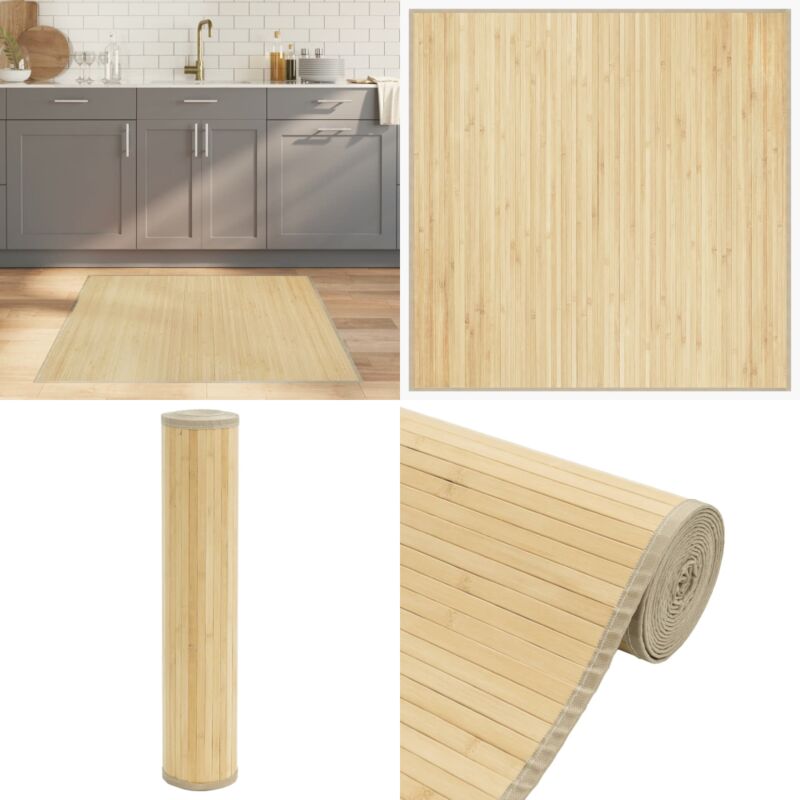 Teppich Quadratisch Hell Natur 100x100 cm Bambus - Bambus Teppich - Wohnraumteppich - Quadratischer Teppich - Naturfarbenes Teppich - Rutschfest