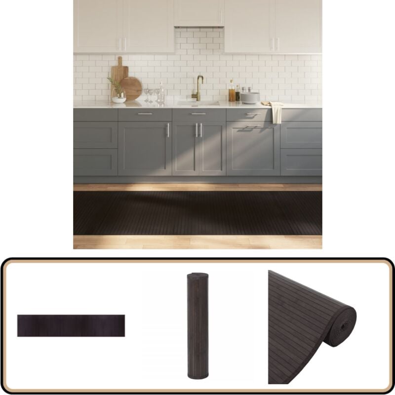 Teppich Rechteckig Dunkelbraun 100x500 cm Bambus - Naturfaser Teppich - Bambus Teppich - Wohnraum Teppich - Flur Teppich - Rutschfest Teppich