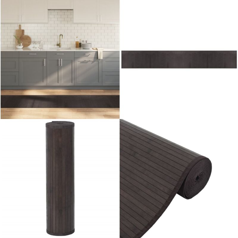 Teppich Rechteckig Dunkelbraun 60x400 cm Bambus - Bambus Teppich - Wohnzimmer Teppich - Flur Teppich - Rutschfeste Oberfläche - Naturfaser Teppich