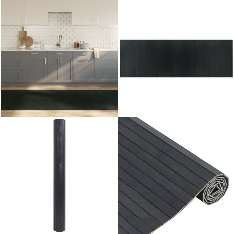 Teppich Rechteckig Grau 100x300 cm Bambus - Bambus Teppich - Grauer Teppich - Wohnraumteppich - Rutschfeste Oberfläche - Naturfaser Teppich - Home &