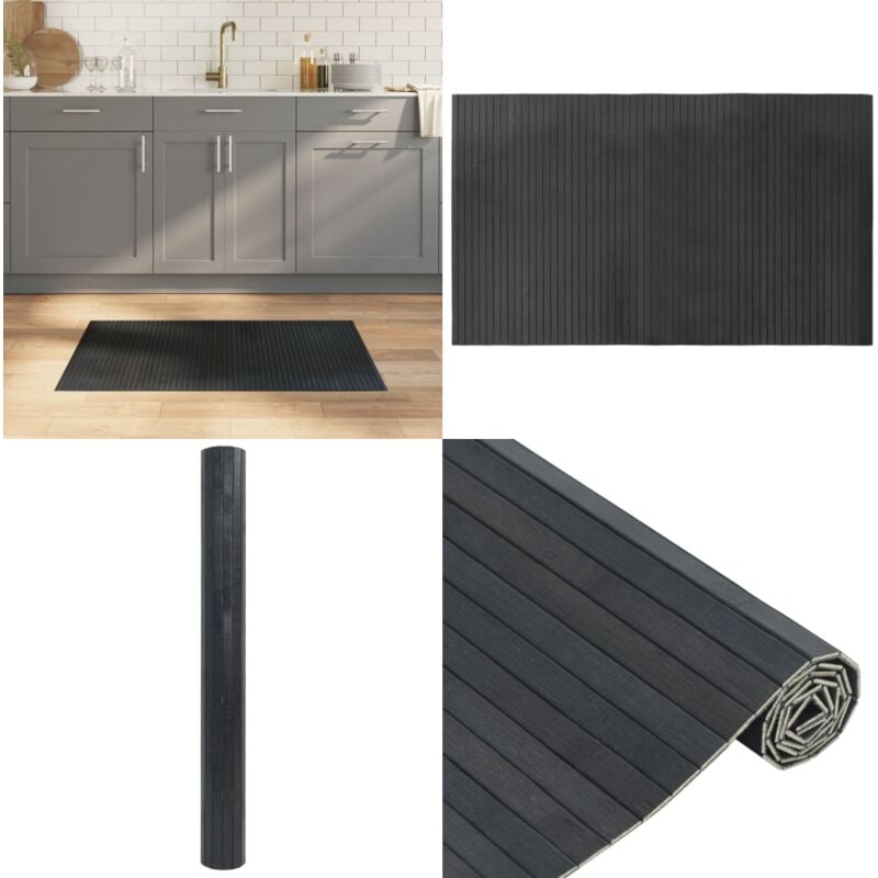 Teppich Rechteckig Grau 60x100 cm Bambus - Bambus Teppich - Grauer Teppich - Wohnraumteppich - Rutschfeste Matte - Naturfaser Teppich - Home & Living