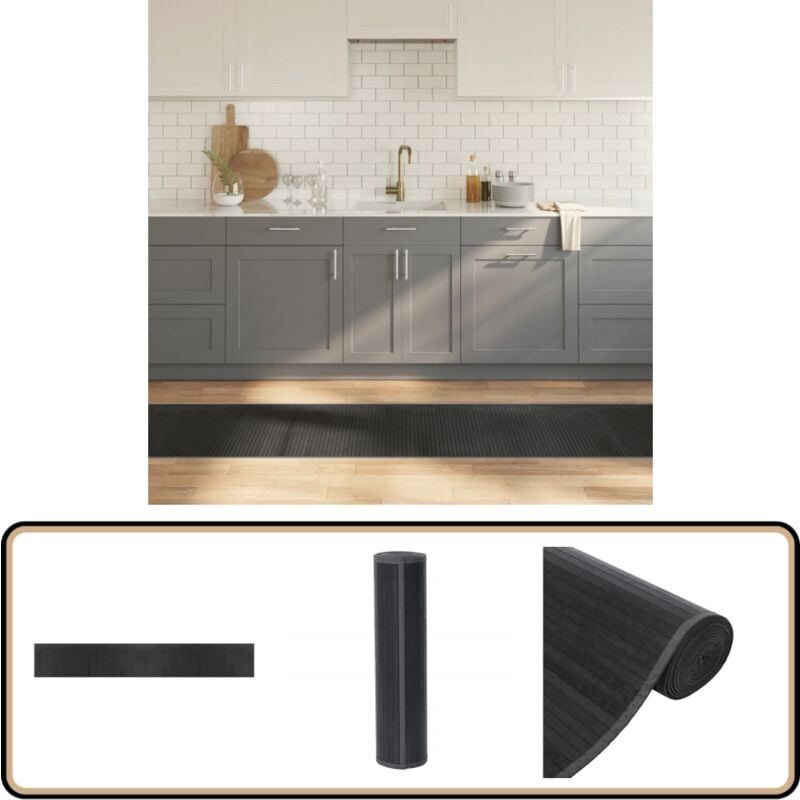 Teppich Rechteckig Grau 60x400 cm Bambus - Naturfaser Teppich - Bambus Teppich - Wohnraum Teppich - Flur Teppich - Grauer Teppich