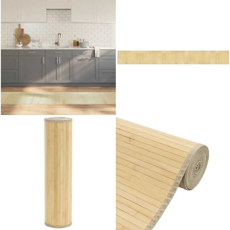 Teppich Rechteckig Hell Natur 60x500 cm Bambus - Bambus Teppich - Naturfaser Teppich - Wohnraum Teppich - Flur Teppich - Lange Teppiche - Home &