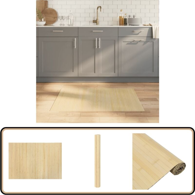 Teppich Rechteckig Hell Natur 70x100 cm Bambus - Bambus Teppich - Naturfaser Teppich - Wohnraum Teppich - Flur Teppich - Rutschfester Teppich