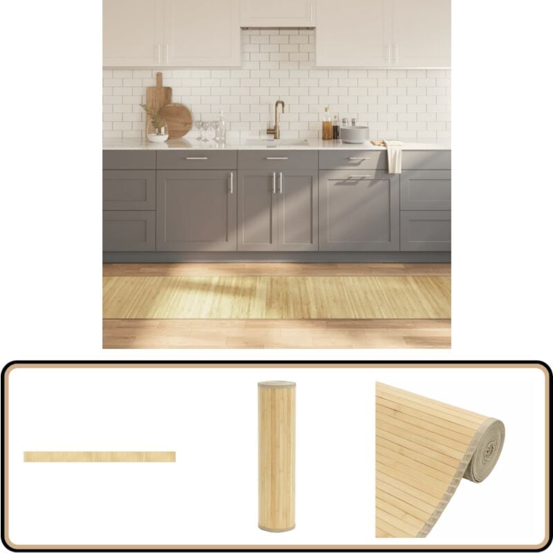 Teppich Rechteckig Hell Natur 70x1000 cm Bambus - Bambus Teppich - Naturfaser Teppich - Wohnraum Teppich - Flur Teppich - Lange Teppiche