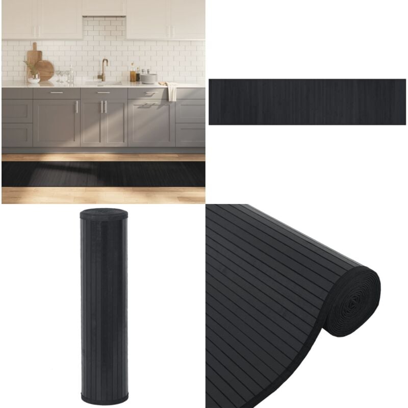 Teppich Rechteckig Schwarz 70x300 cm Bambus - Bambus Teppich - Wohnzimmer Teppich - Flur Teppich - Rechteckiger Teppich - Schwarzer Teppich - Home &