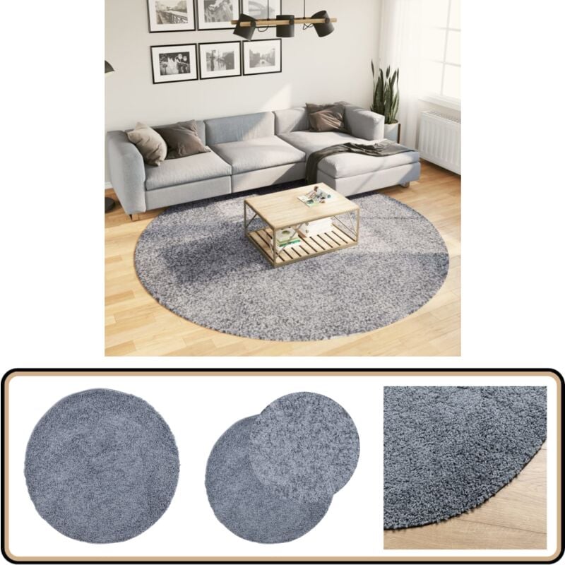 Teppich Shaggy Hochflor Modern Blau ø 240 cm - Shaggy Teppich - Hochflor Teppich - Blauer Teppich - Rund Teppich - Wohnzimmer Teppich