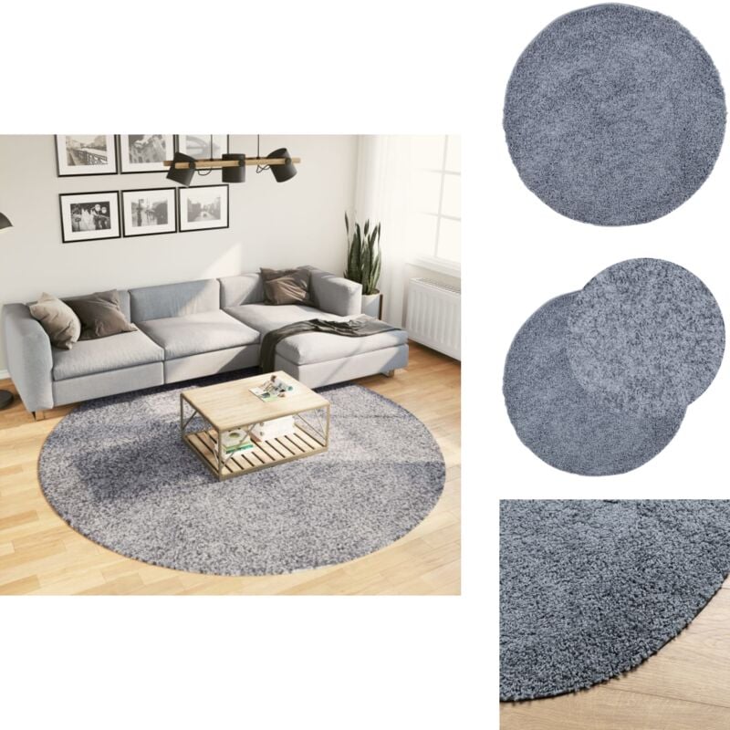 Teppich Shaggy Hochflor Modern Blau ø 240 cm - Shaggy Teppich - Hochflor Teppich - Blauer Teppich - Rund Teppich - Wohnzimmer Teppich