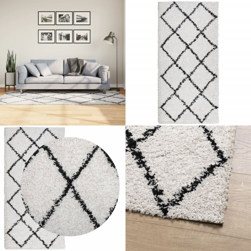 Vidaxl - Teppich Shaggy Hochflor Modern Creme und Schwarz 100x200 cm - Shaggy Teppich - Hochflor Teppich - Cremefarbener Teppich - Schwarzer Teppich