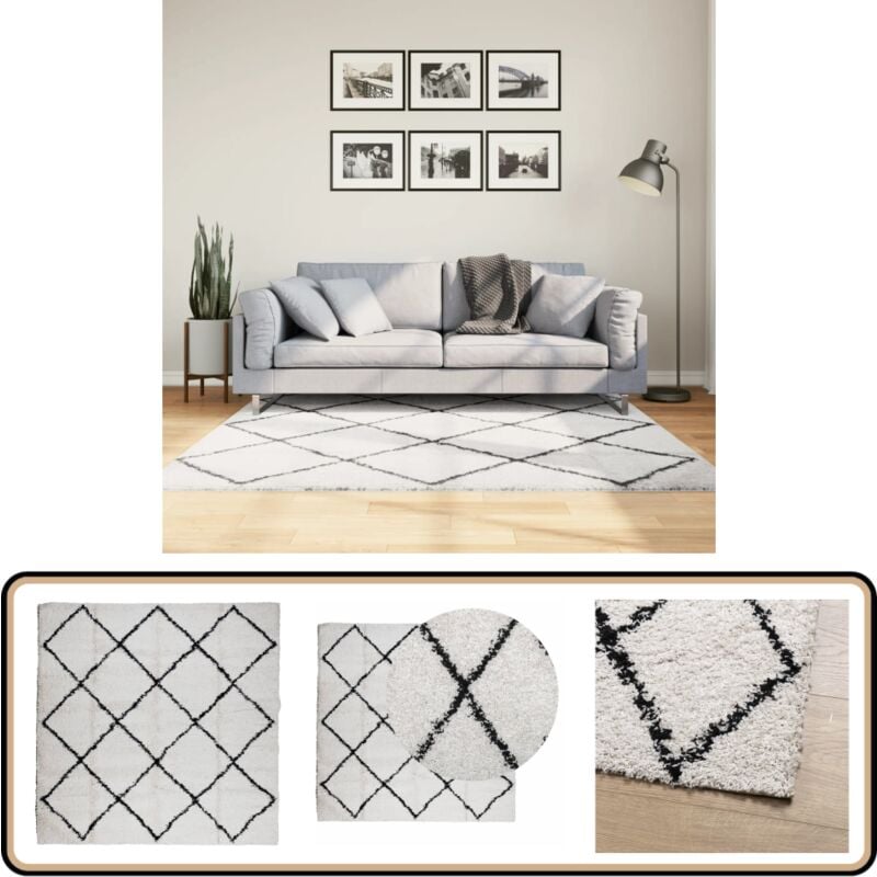 Vidaxl - Teppich Shaggy Hochflor Modern Creme und Schwarz 160x160 cm - Shaggy-Teppich - Hochflor-Teppich - Cremefarbener Teppich - Schwarzer Teppich