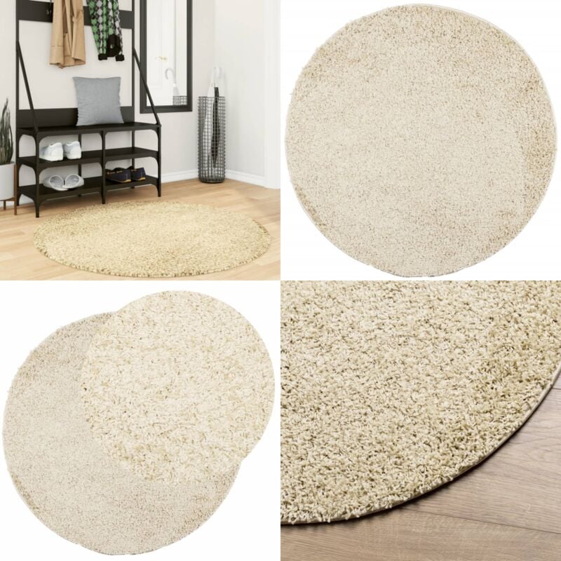 Teppich Shaggy Hochflor Modern Golden ø 120 cm - Shaggy Teppich - Goldener Teppich - Flauschiger Teppich - Hochflor Teppich - Rund Teppich - Home &
