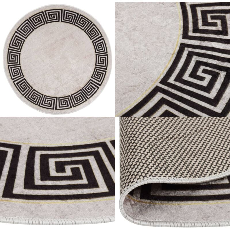 Teppich Waschbar φ120 cm Hellbeige Rutschfest - Samt Teppich - Wohnzimmer Teppich - Flur Teppich - Hellbeige Teppich - Runde Teppiche - Home & Living