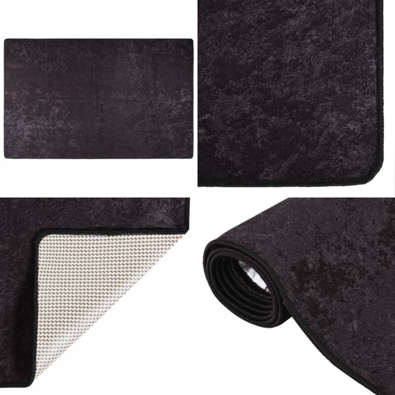 Teppich Waschbar 80x150 cm Anthrazit Rutschfest - Samt Teppich - Wohnzimmer Teppich - Flur Teppich - Anthrazit Teppich - Polyester Teppich - Home &