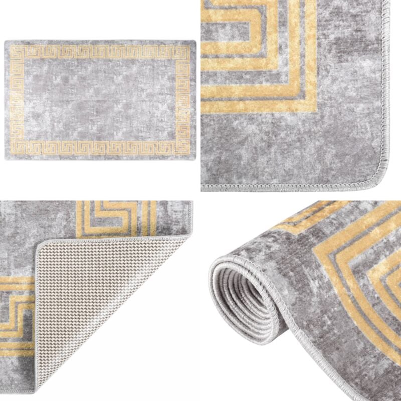 Teppich Waschbar 80x150 cm Grau Rutschfest - Samt Teppich - Wohnzimmer Teppich - Flur Teppich - Grauer Teppich - Digitaldruck Teppich - Home & Living