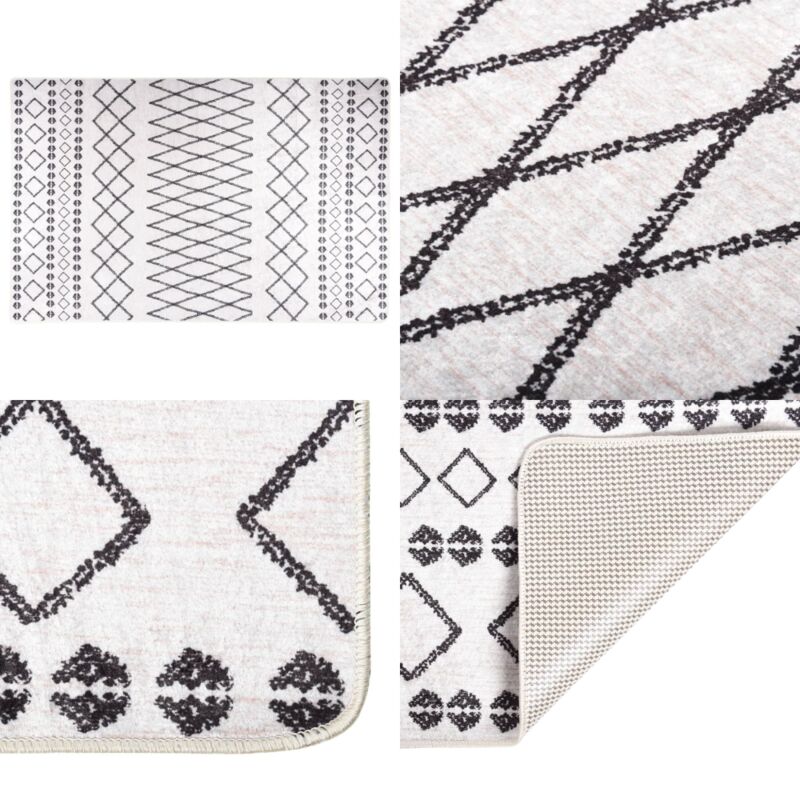 Teppich Waschbar 80x150 cm Schwarz und Weiß Rutschfest - Samt Teppich - Wohnzimmer Teppich - Flur Teppich - Schlafzimmer Teppich - Digitaldruck