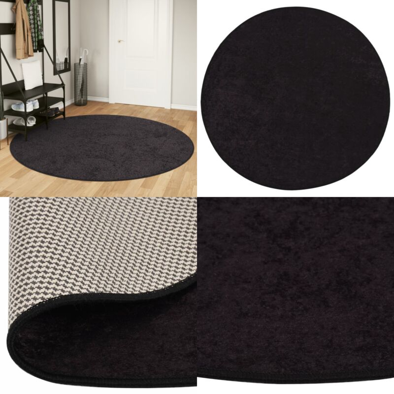 Vidaxl - Teppich Waschbar Anthrazit ø 200 cm Rutschfest - Samt Teppich - Anthrazit Teppich - Großer Teppich - Rund Teppich - Wohnraum Teppich - Home