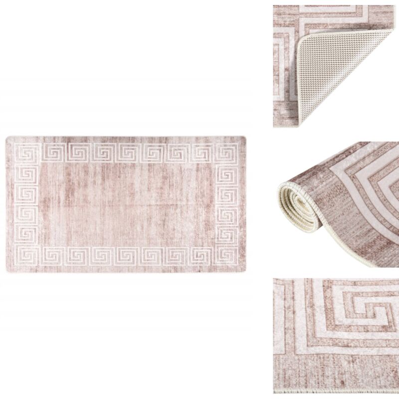 Teppich Waschbar Beige 190x300 cm Rutschfest - Samt Teppich - Wohnzimmer Teppich - Flur Teppich - Beige Teppich - Digital Bedruckt
