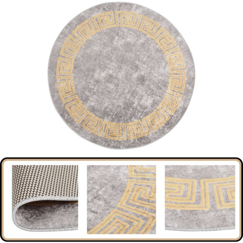 Teppich Waschbar Grau φ120 cm Rutschfest - Samt Teppich - Wohnzimmer Teppich - Grauer Teppich - Rund Teppich - Waschbarer Teppich