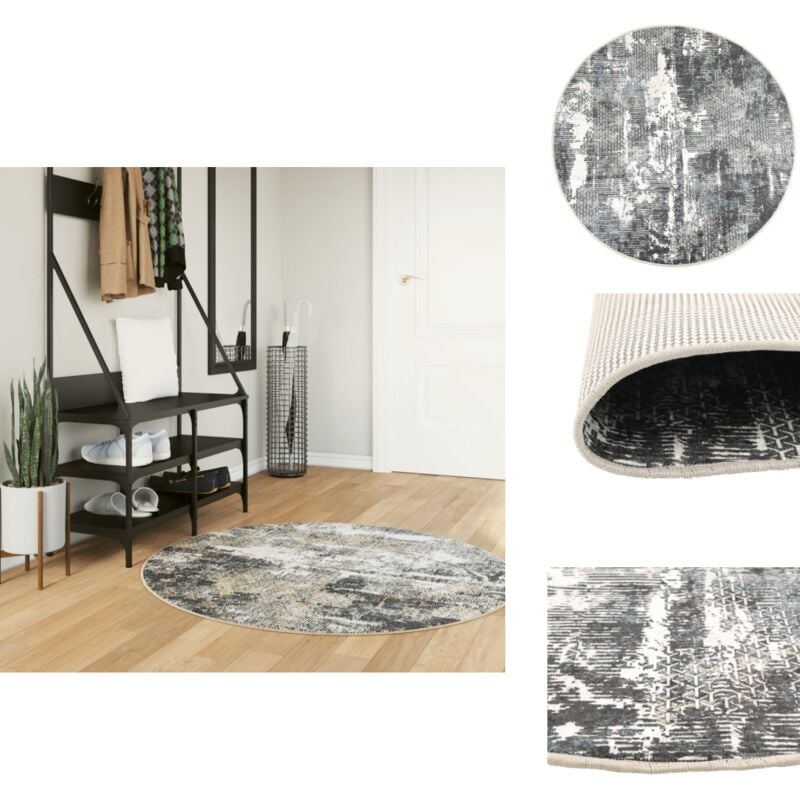 Teppich Waschbar Mehrfarbig ø 120 cm Rutschfest - Samt Teppich - Wohnteppich - Rund Teppich - Multicolor Teppich - Digitaldruck Teppich