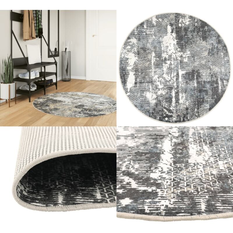 Teppich Waschbar Mehrfarbig Ø 120 cm Rutschfest - Samt Teppich - Wohnteppich - Rund Teppich - Multicolor Teppich - Digitaldruck Teppich - Home &