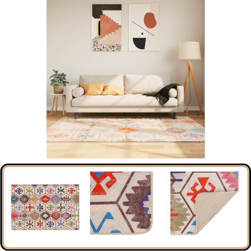 Teppich Waschbar Mehrfarbig 120x180 cm Rutschfest - Samt Teppich - Wohnraumteppich - Flurmatte - Multifarben Teppich - Digitaldruck Teppich