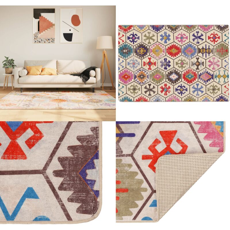 Teppich Waschbar Mehrfarbig 160x230 cm Rutschfest - Samt Teppich - Wohnzimmerteppich - Mehrfarbiger Teppich - Rutschfester Teppich - Läufer - Home &