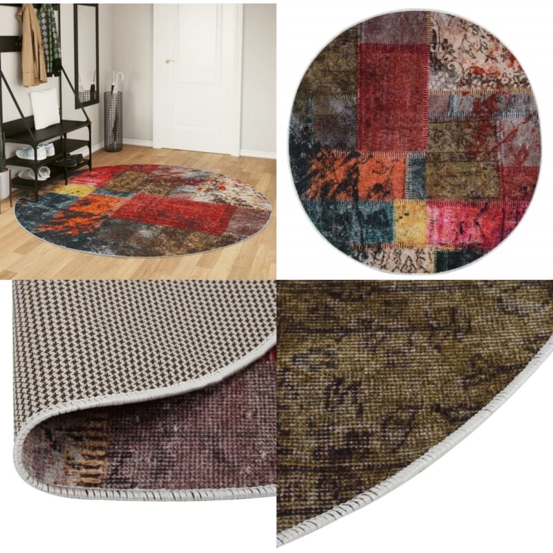 Vidaxl - Teppich Waschbar Mehrfarbig ø 200 cm Rutschfest - Samt Teppich - Wohnzimmerteppich - Rund Teppich - Multicolor Teppich - Digitaldruck