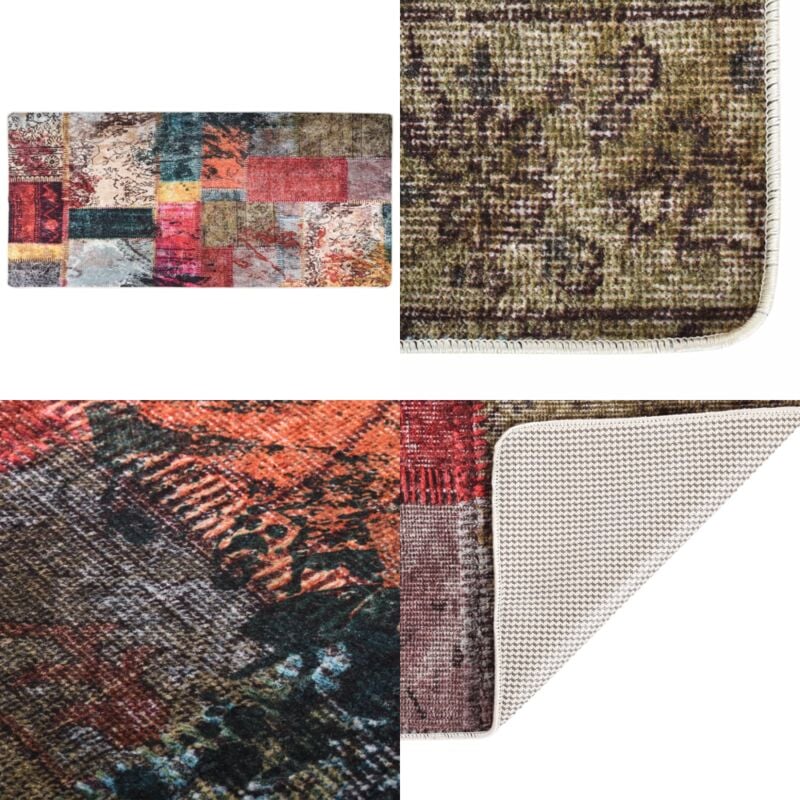 Vidaxl - Teppich Waschbar Patchwork 80x300 cm Mehrfarbig Rutschfest - Samt Teppich - Wohnzimmer Teppich - Flur Teppich - Multifarbiger Teppich
