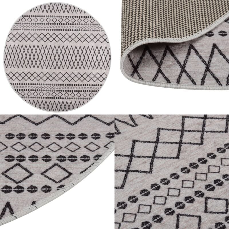 Teppich Waschbar Schwarz und Weiß φ120 cm Rutschfest - Samt Teppich - Wohnzimmer Teppich - Flur Teppich - Schlafzimmer Teppich - Schwarz Weiß Teppich