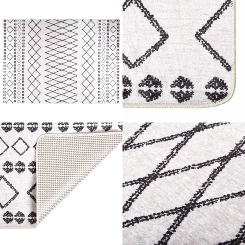 Teppich Waschbar Schwarz und Weiß 120x180 cm Rutschfest - Samt Teppich - Wohnzimmer Teppich - Flur Teppich - Schlafzimmer Teppich - Digital Bedruckt