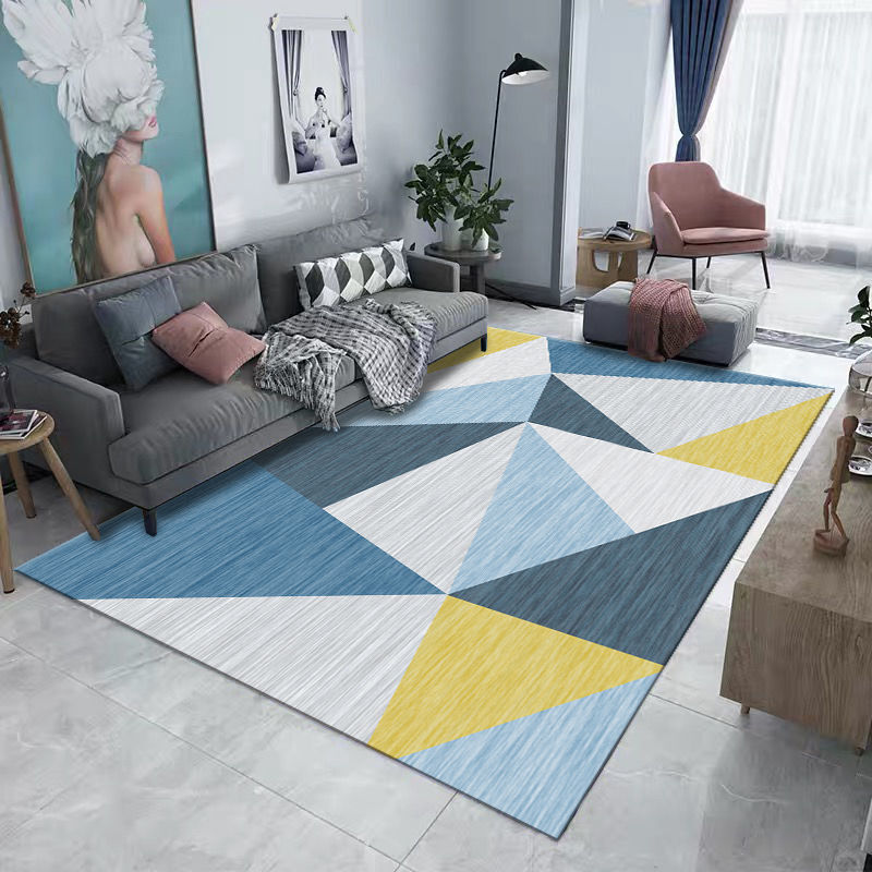 Teppich Wohnzimmer Kurzflor Modern Geometrisches Design für Wohnzimmer, Flur, Schlafzimmer Teppichläufer Blau Gelb - 120x160cm