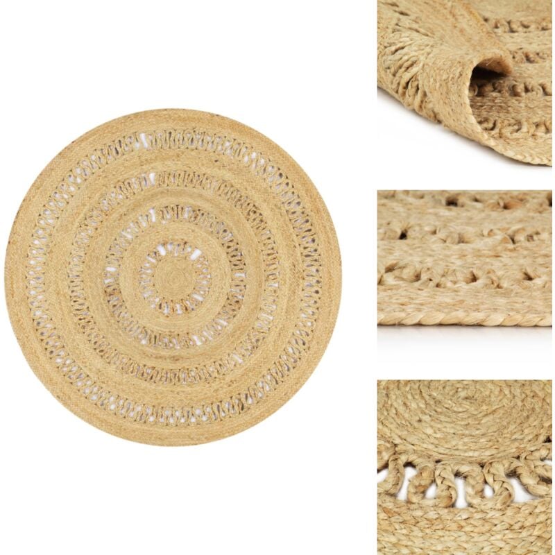 Teppich Handgefertigt Jute Geflochten 120 cm - Naturfaser Teppich - Jute Teppich - Gewebter Teppich - Handmade Teppich - Unikate Teppich
