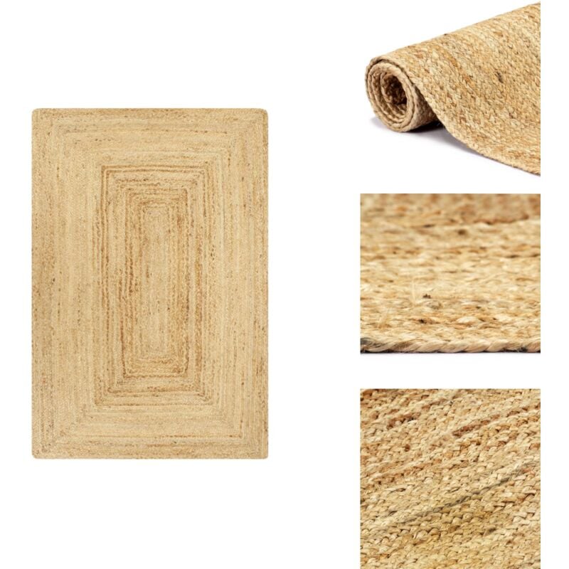 Teppich Handgefertigt Jute Natur 120x180 cm - Naturfaser Teppich - Jute Teppich - Baumwolle Teppich - Handgefertigter Teppich - Wohnaccessoire
