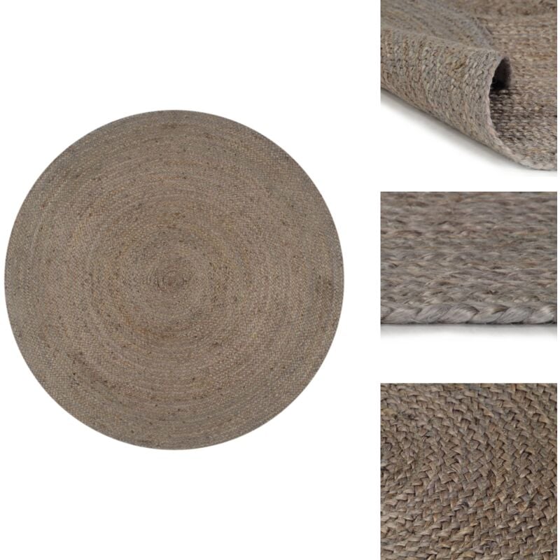 Teppich Handgefertigt Jute Rund 150 cm Grau - Naturfaser Teppich - Jute Teppich - Runder Teppich - Wohnzimmer Teppich - Wohnzimmerdekoration