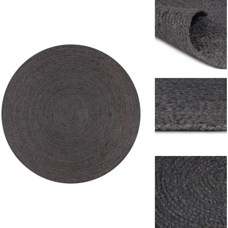 Teppich Handgefertigt Jute Rund 90 cm Dunkelgrau - Naturfaser Teppich - Jute Teppich - Runder Teppich - Wohnzimmer Teppich - Schlafzimmerschmuck